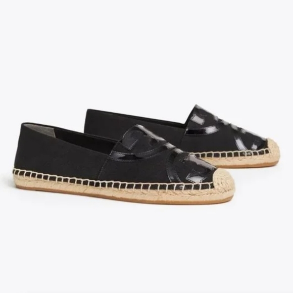 NWOB Tory Burch Poppy Canvas Espadrilles w/ Patent Leather Logo. Blk. 9 - Picture 2 of 10